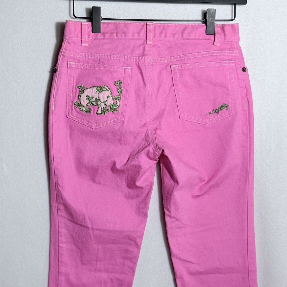 Lilly Pulitzer Pink Elephant Embroidered Pocket Straight Leg Pants Girls 14 Rare